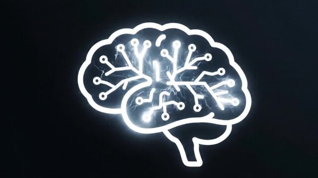 Luminous conceptual brain outline with intricate circuit pathways and glowing data streams, symbolizing artificial intelligence, advanced neural networks, and cognitive technology
