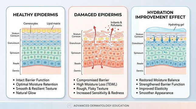 Healthy epidermis damaged epidermis hydration improvement effect skin barrier moisture retention texture irritants pollutants hydrating gel restored balance