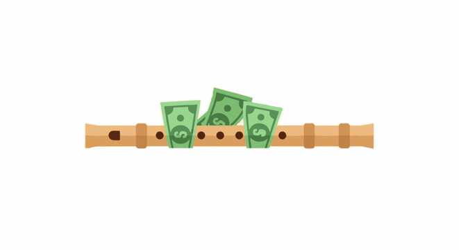 Creative money growing on wooden flute illustration concept.