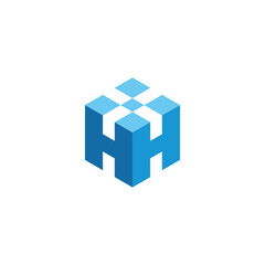Naklejka premium Abstract 3D Cubic Logo Design Featuring Interlocking HH Monogram