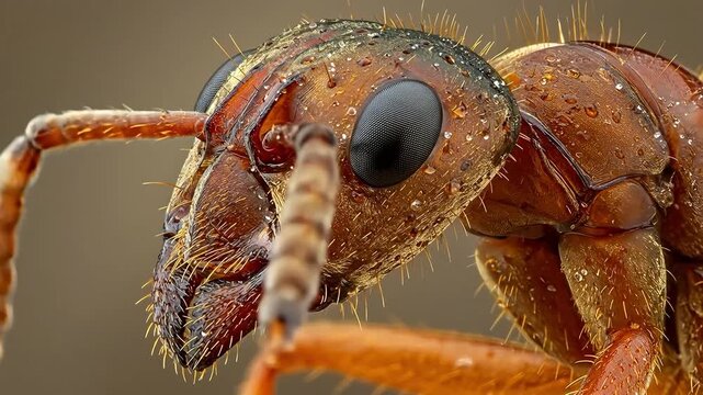 Extreme close-up macro shot of an ant's head and antennae.