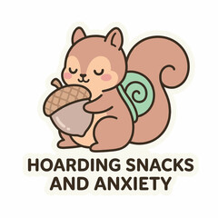 Cartoon Squirrel Holding Acorn Close. © haidan