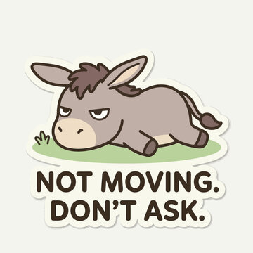 Cartoon Donkey Lying On Ground.