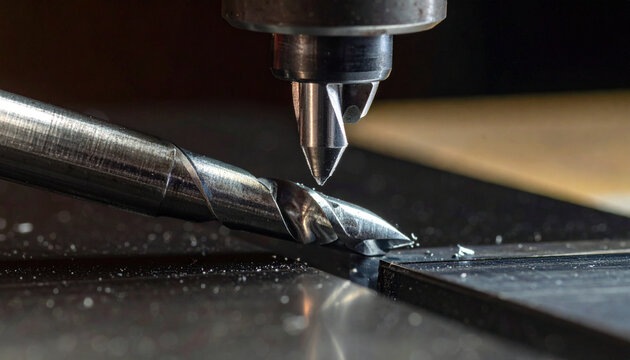 Metal drilling process close up