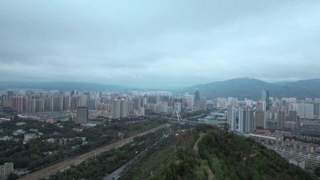 Aerial Panoramic Shot of Xining City, Qinghai Province