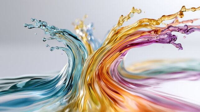 Flowing liquid glass river branching into multiple glowing pastel streams.