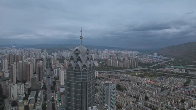 Aerial Photography of the Landmark Times Shenghua Building in Xining City, Qinghai Province
