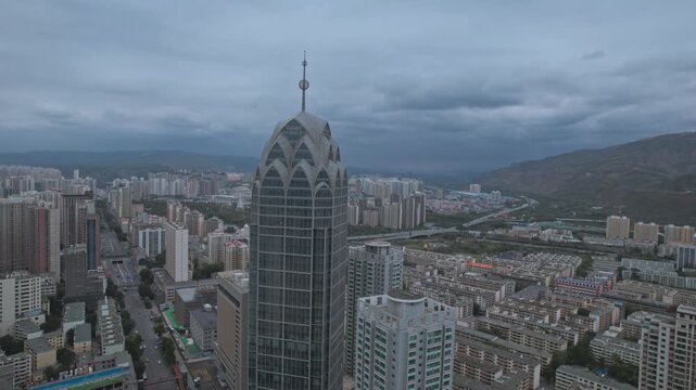 Aerial Photography of the Landmark Times Shenghua Building in Xining City, Qinghai Province