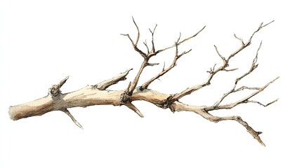 Fototapeta premium A pale, gnarled tree branch with numerous delicate, bare twigs extending outwards