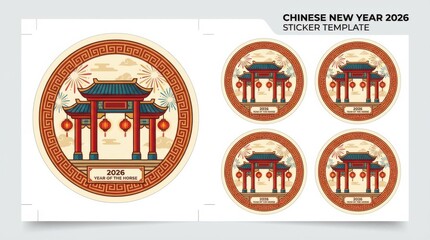 Obraz premium geometric round sticker set template for christmas 2025 illustration template