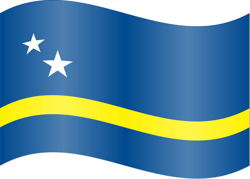 Realistic Cura&ccedil;ao Waving Flag Icon 3D Glossy Country Badge Vector