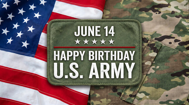 Celebrating the U.S. Army's birthday with patriotic flag and camouflage background.