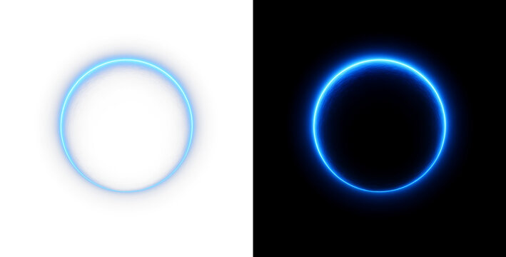 Electric blue neon ring with plasma glow and dynamic spark particles, PNG