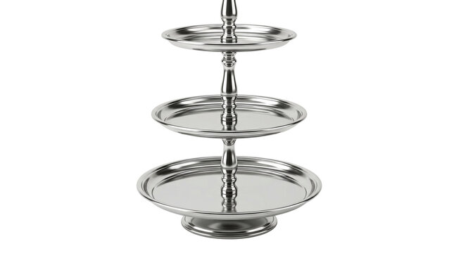 Silver three tiered cake stand isolated on transparent background png
