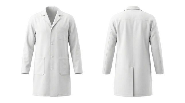 White lab coat front back isolated on transparent background png
