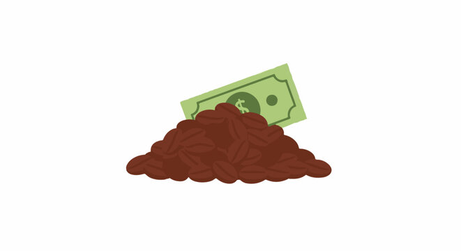 Dollar bill emerging from pile of dirt illustration.