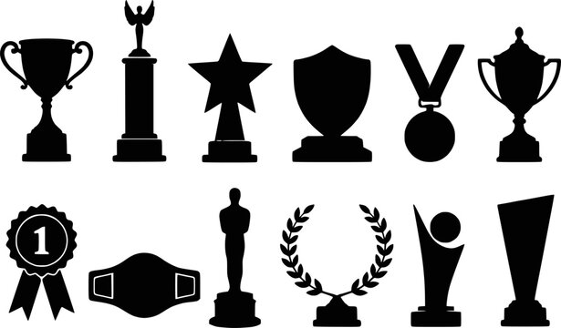 Trophy and award silhouettes vector icon set isolated