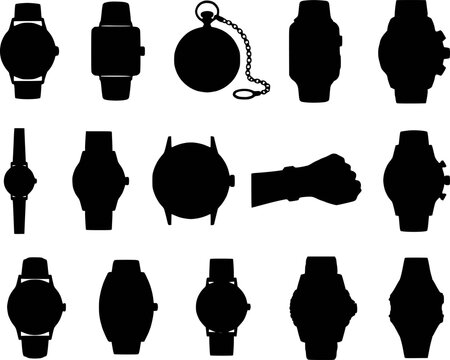 Wristwatch silhouettes vector icon set isolated