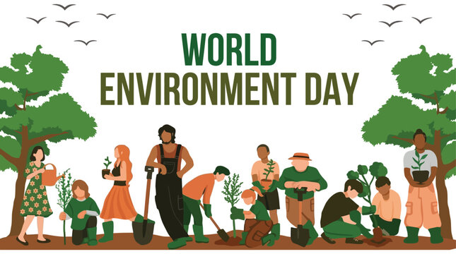 People planting trees for world environment day vector illustration