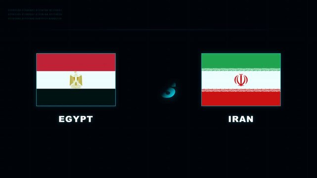 Dynamic display of the national flags of Egypt and Iran, representing an international sporting event, cultural exchange, or diplomatic encounter between these two countries