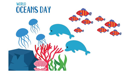 Marine Life Illustration With Dolphins Jellyfish And Coral Reefs © MD REZAUL KARIM