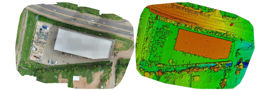 Nadir aerial orthophoto Aerial view, Drone photogrammetry mapping report with orthomosaic and digital elevation model
