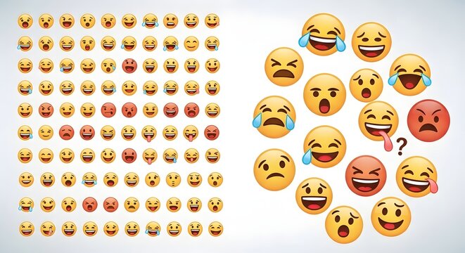 Collection of Various Emoji Faces Showing Different Emotions.