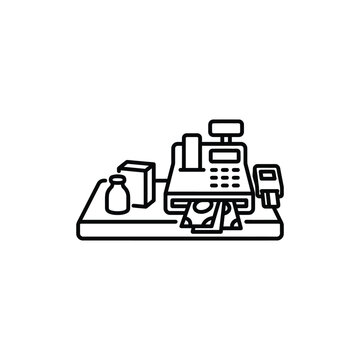 Cash register with money and credit card reader icon register transaction