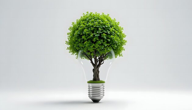 tree growing inside light bulb for eco friendly energy and renewable resource conservation concept