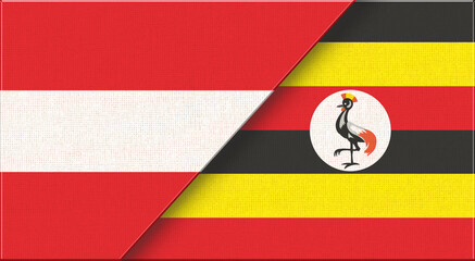 Fototapeta premium Double flag of Austria and Uganda on fabric texture. 3D illustration.