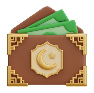 3D Ramadan Green Envelope with Money Icon for Eid Celebration