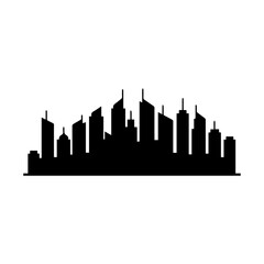 Obraz premium Numerous high-rise buildings are represented as a solid black silhouette against a clean, white backdrop.