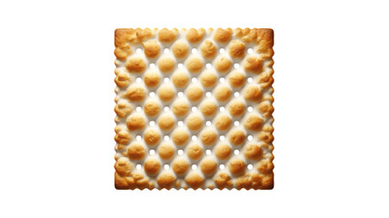 Fototapeta premium Golden brown square cracker with raised dimples and crimped edges isolated