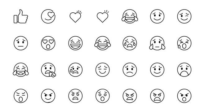 Collection of 25 Diverse Expressive Emoji Icons.