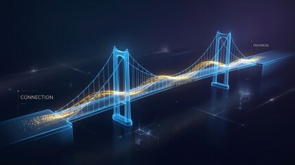 Obraz premium Suspended bridge structure with a luminous wave of energy flowing across its span, signifying connection, communication, and overcoming obstacles in infrastructure.