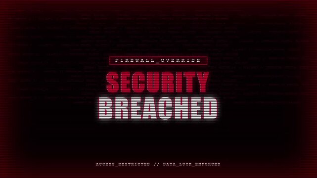 Firewall Override Mainframe Terminal Screen Displaying Security Breached Notification And Restricted Node Data Lock Enforced Red HUD Interface.