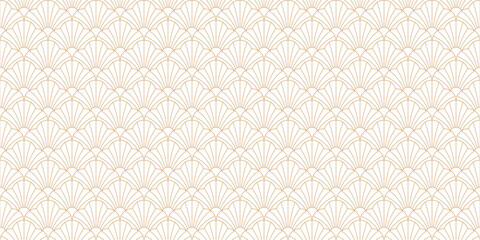 Elegant art deco seamless pattern with golden fan shaped linear scales. Luxury geometric background for wallpaper. © i_fleurs