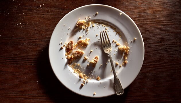 Empty Plate With Cake Crumbs And Frosting After Dessert