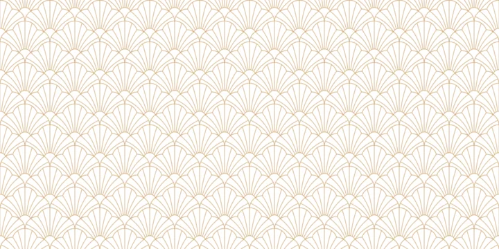 Elegant art deco seamless pattern with golden fan shaped linear scales. Luxury geometric background for wallpaper.