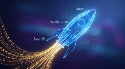 Obraz premium Sleek rocket illustration signifies a dynamic launch for acceleration, future planning, and successful market entry with fiery exhaust.