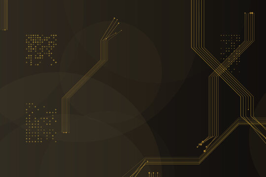Golden circuit patterns on dark gradient background, with connecting lines, and node details