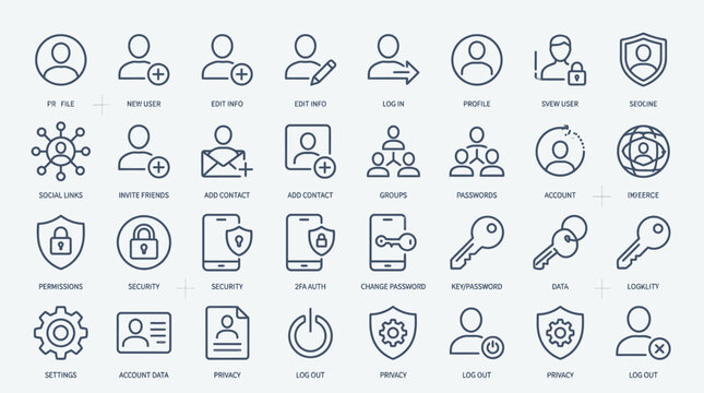 Collection of User Interface Icons Representing Security and Access.