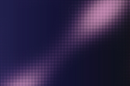 Abstract halftone gradient with magenta and blue dots on dark background
