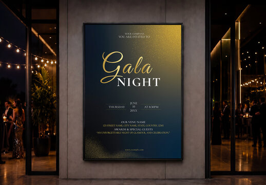 Elegant Gala Night Poster Template with Luxury Golden Glitter