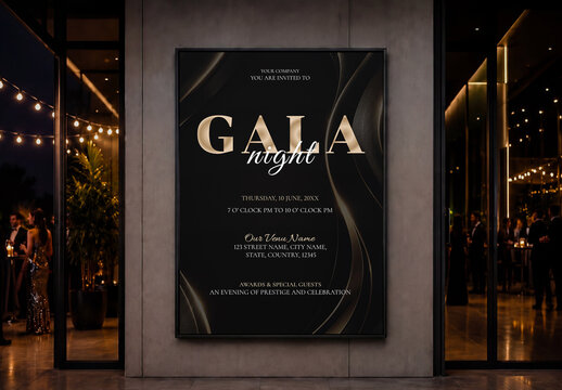 Luxury Gala Night Invitation Template with Elegant Golden Waves