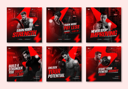 Gym and Fitness Social Media Post Template Set