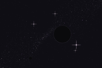 Dark silhouette of a planet against a starry night sky with glowing stars space galaxy © Solaiman77