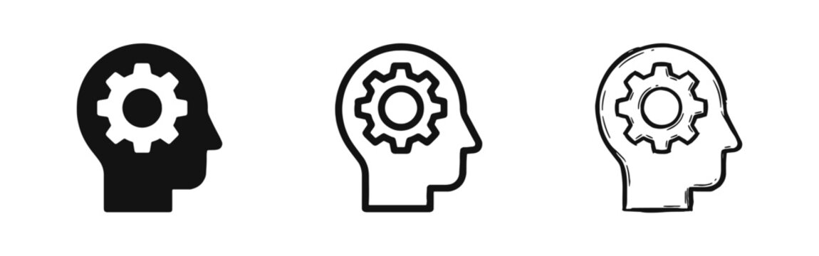 Head with Gear Icon Set for Critical Thinking Logic and Mental Process