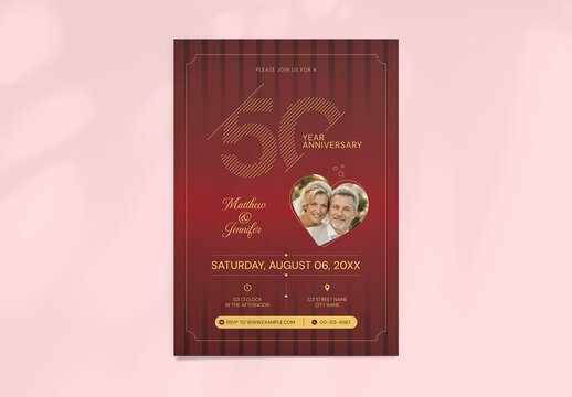 Elegant 50 Year Anniversary Invitation Card Design for Wedding Celebration