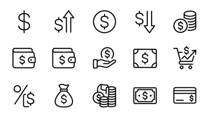 Set of financial icons dollar signs arrows wallets and shopping cart elements © bro